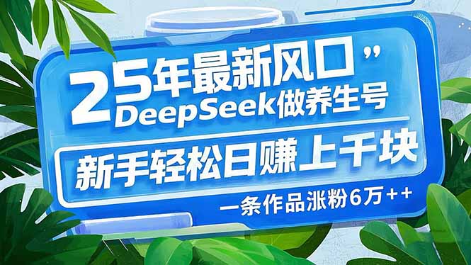 （14341期）25年最新风口，用DeepSeek做养生号，新手轻松日赚上千块，一条作品涨粉…-小森之家