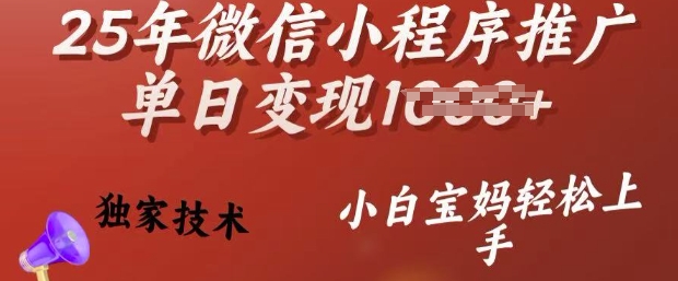 25年微信小程序推广单日变现多张，独家技术，小白宝妈轻松上手【揭秘】-小森之家