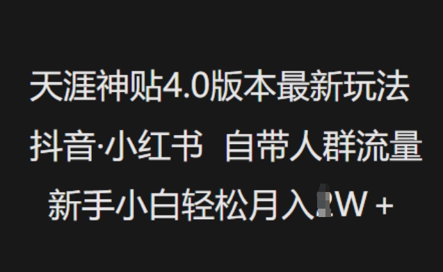天涯神贴4.0版本最新玩法，抖音·小红书自带人群流量，新手小白轻松月入过W-小森之家